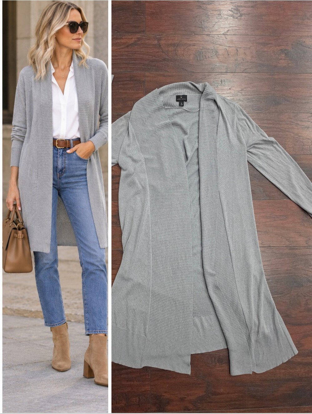 Worthington Light Gray Open-Front Long Cardigan